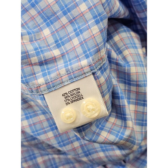 Men's XL Peter Millar Pink Blue‎ Plaid Long Sleeve Button Pocket Dress Shirt Top - Picture 6 of 7